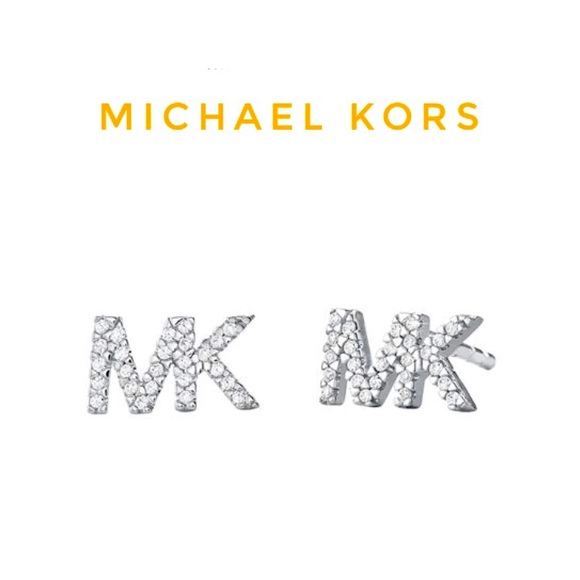 Nwt MICHAEL KORS Ear Studs mini logo MK in Sterling Silver with Zirconia earring - Picture 1 of 2